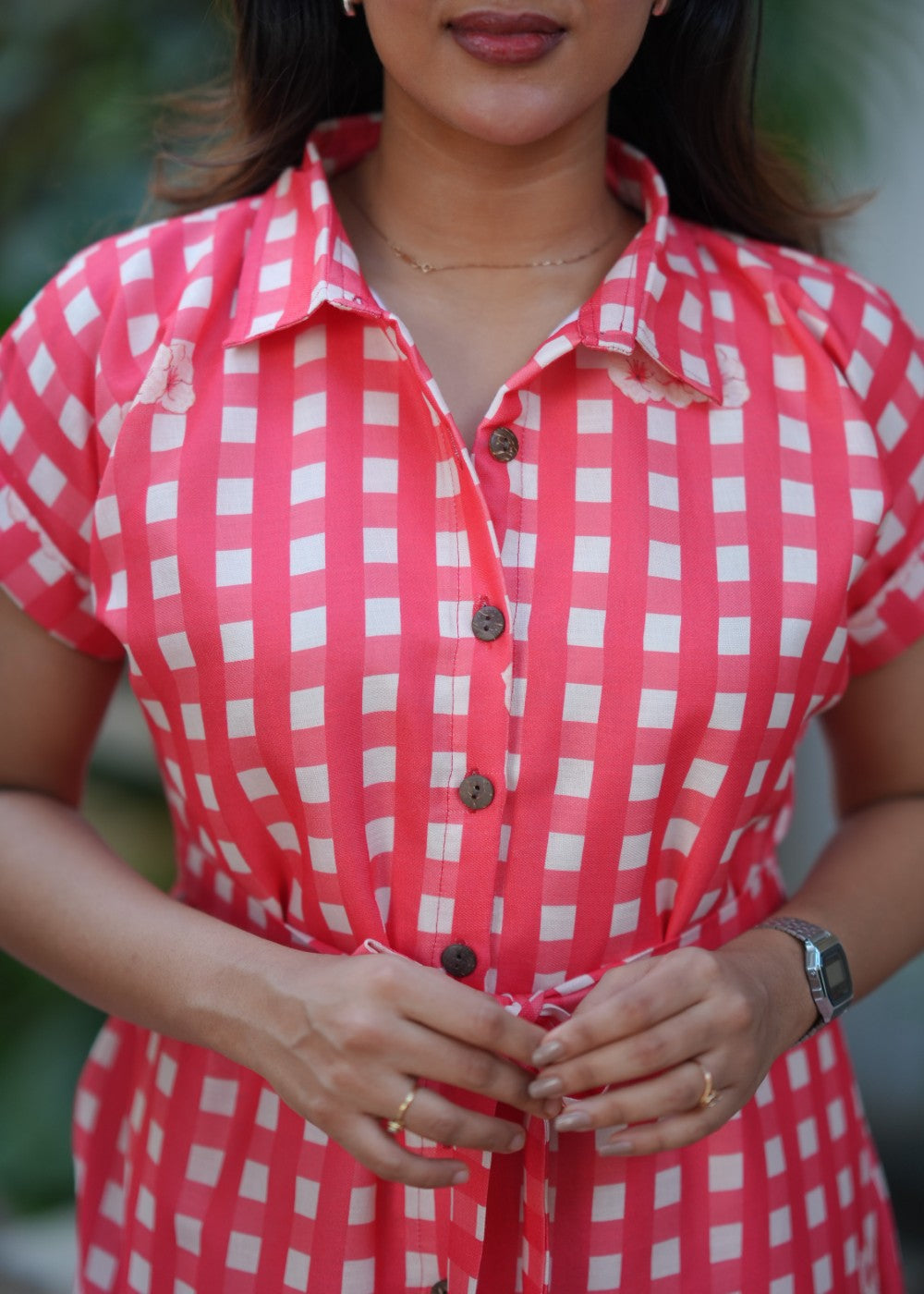 Coral Check Linen