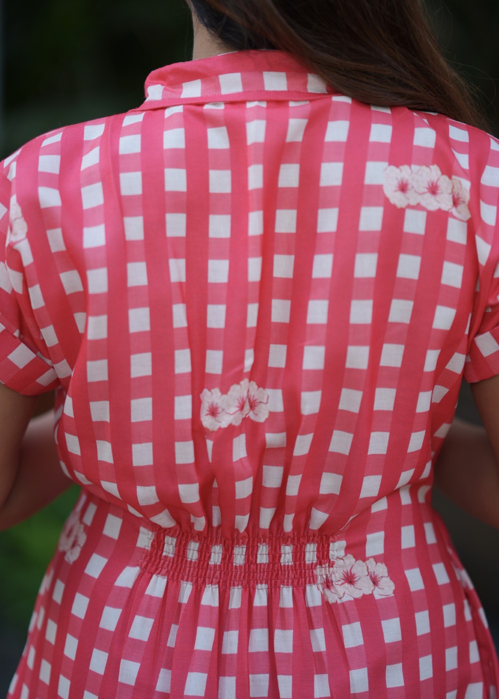 Coral Check Linen