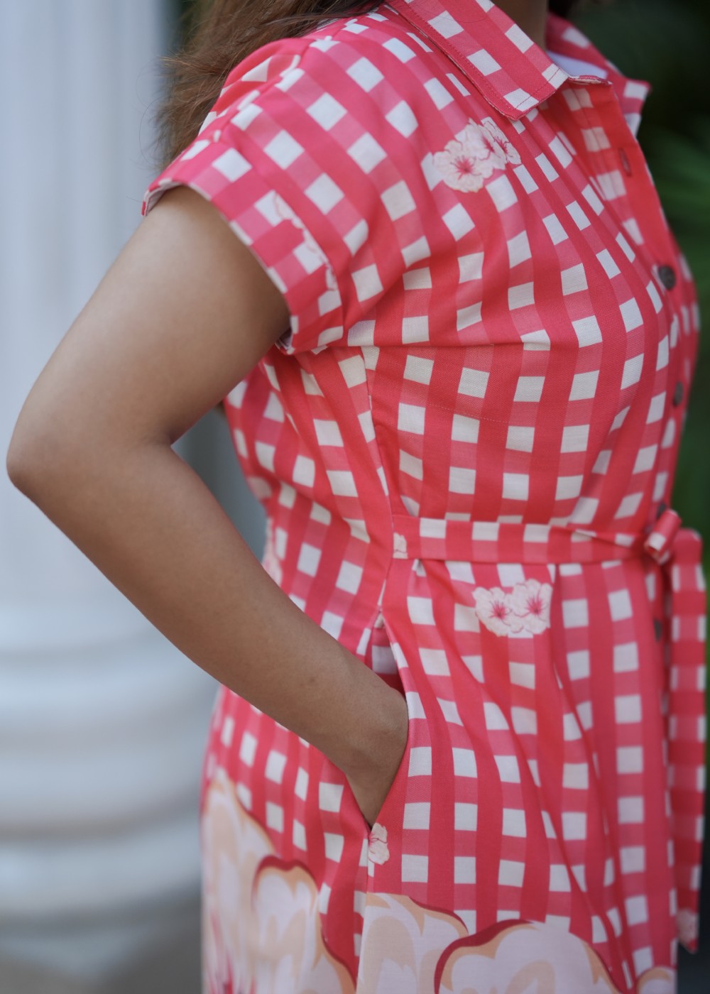 Coral Check Linen