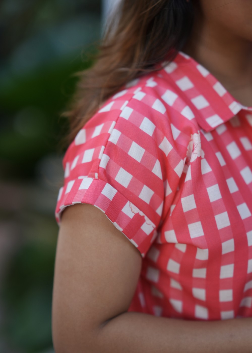 Coral Check Linen