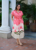Coral Check Linen